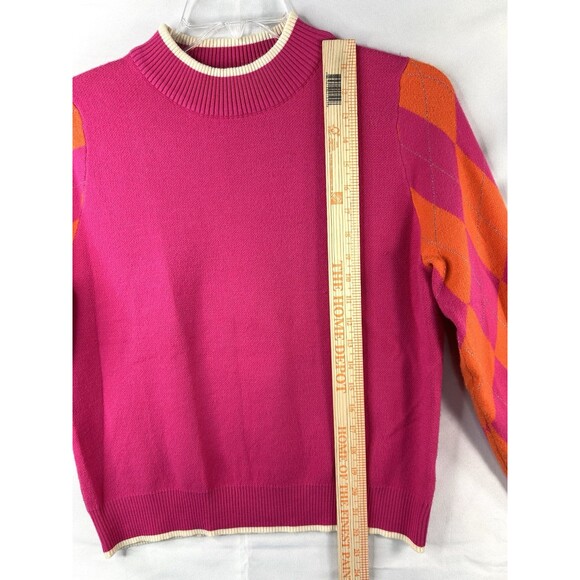 THML Women's Argyle Sweater Sz XS Pink Orange Vibrant Preppy Academia Diamond - Picture 4 of 8